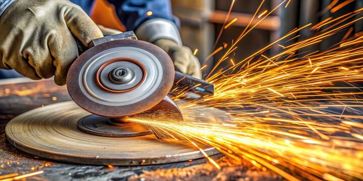 Metal surface with visible rust and oxidation, being cleaned with a flap disc attachment on an angle grinder in a welding area, angle grinder, metal cleaning