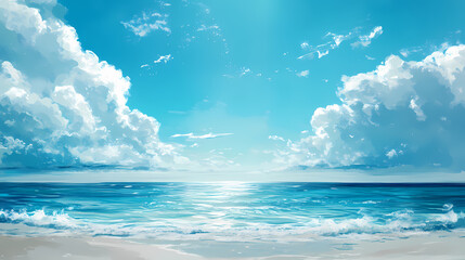 Naklejka premium Ethereal oceans: tranquil bliss - azure dreams on the horizon. cerulean sky dreams. illustration. Bliss - Beach. Illustration