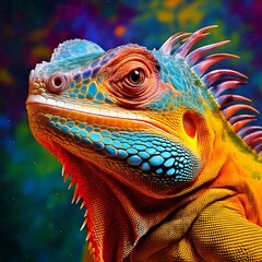 Iguana colorida en retrato.
