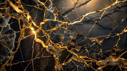 Luxurious Black Marble Interior Design with Gold Veins - High Contrast Architectural Photography