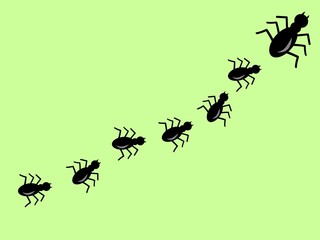 Set of ants. Line of ants silhouette pattern. Ants pattern marching in a line