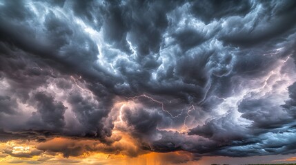 Obraz premium Dramatic Storm Clouds with Lightning Bolts Intense Sky Nature Photography