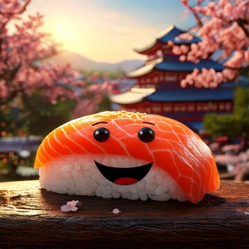 Sushis, Maki o Sashimi animados sonriendo.