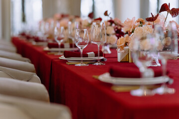 Elegantly Set Table with Floral Centerpieces Ready for a Special Event