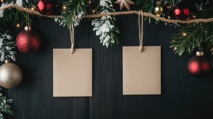 christmas decorations blank tags festive background