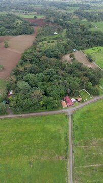 Ecocentro Danaus in Costa Rica near La Fortuna. Forest and jungle area. Drone aerial view.