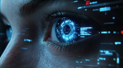 Woman's eye with digital interface overlay