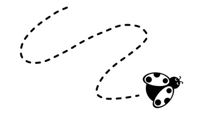 Ladybug flying path. A ladybug flying in a dotted line The flight path of a ladybug to flower.