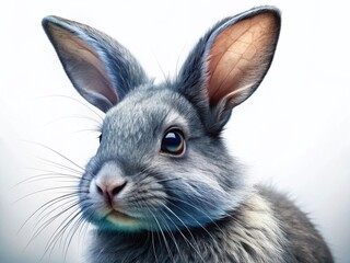 Obraz premium Macro Photography: Isolated Grey Bunny, Close-up Fur Detail, Soft Focus Background