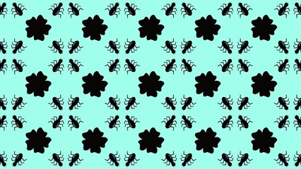 Seamless pattern of ants and flowers. Silloutte of ants and flowers seamless pattern