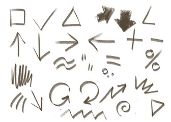 arrow line hand brush chalk sketch pencil drawn vector crayon scribble element kid texture stroke marker frame mark pen icon doodle square blackboard handwritten design check shape abstract chalkboard