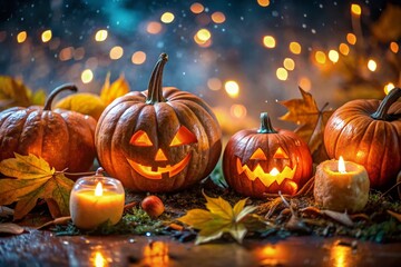 Macro Pumpkin Patch Glow: Jack-o'-Lantern Details at Night