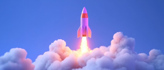 Rocket Launching into a Bright Blue Sky