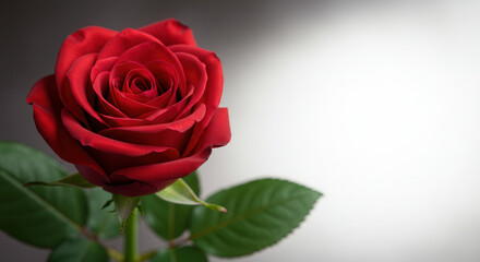 Red Rose Blooming in Nature with Green Leaves and Vivid Petals
