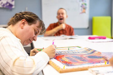 Woman and Man with Mental Disabilities Engaged in Creative Activities
