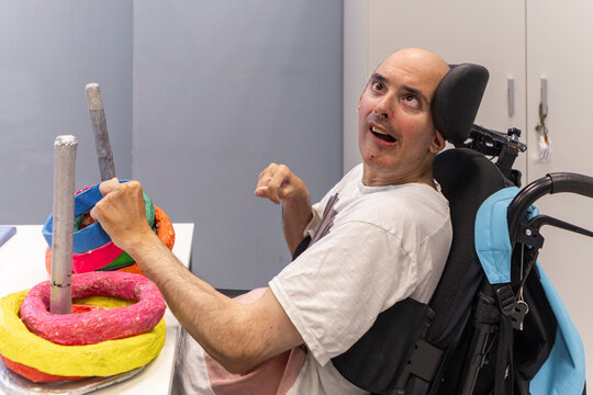 Man with a Mental Disability Engaged in a Fun Activity
