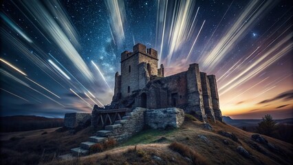 Majestic Historic Concrete Castle at Night - Long Exposure Photography