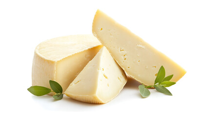 Cut fresh delicious cheese isolated on white