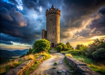 Majestic Medieval Castle Tower: Rule of Thirds Composition Stock Photo