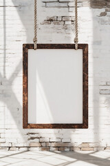 Minimalist Rusty Metal Frame Hanging in Bright Room. Generative AI.