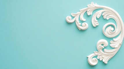 White Ornate Floral Design On Turquoise Background