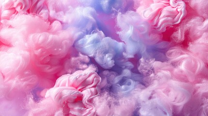 Fototapeta premium Cotton Candy: A colorful, sugary treat made of spun sugar in pastel pink, blue, and purple, bringing a sweet and whimsical touch to any celebration or fair. 