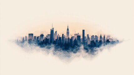 Fototapeta premium Dreamy NYC Skyline Cityscape in Clouds AI Art