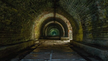 Naklejka premium Exploring historic underground tunnels abandoned site dark atmosphere