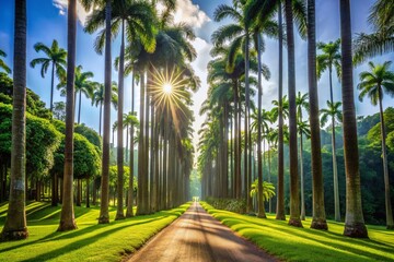 Obraz premium Majestic Palm Tree Avenue, Peradeniya Royal Botanical Gardens, Sri Lanka - Lush Tropical Landscape