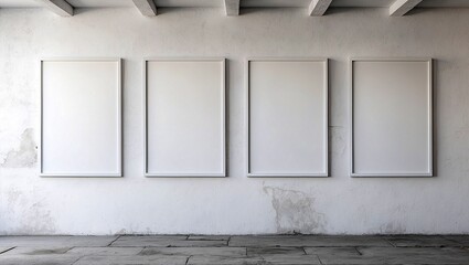 Minimalist white wall with blank posters displayed