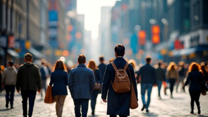 Obraz premium Lively city street filled with busy pedestrians