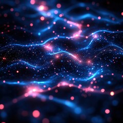Obraz premium Abstract illustration of data waves with particles. Background is dark. Use tech, science