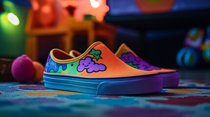 Vibrant Slip-On Sneakers Featuring Playful Cloud Characters Design