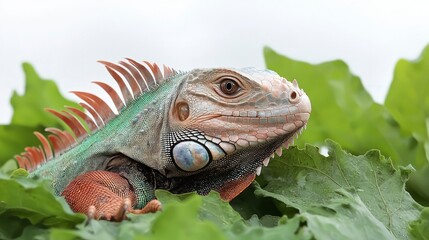 Fototapeta premium Emerald Iguana in Lush Tropical Rainforest Foliage