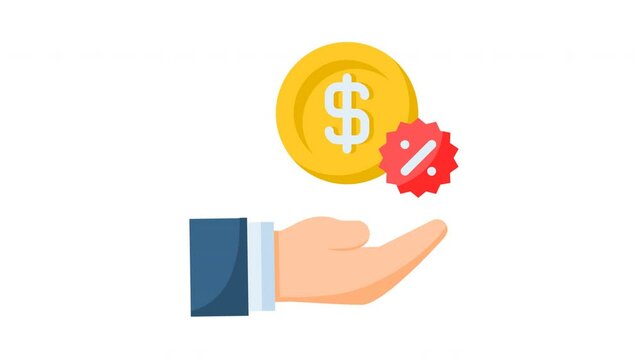 Animated commission with money and worker sign. Suitable for finance, marketing, strategy, website, business, advertising, analysis, seo, promotion, campaign, advertisement, networking and company