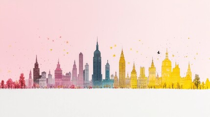 Obraz premium Pastel Cityscape Skyline Autumnal Dream Urban Illustration