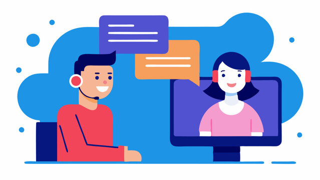 Tech Support Chat An illustration showing a trainer communicating with a client via instant messaging while showcasing helpful tips on a shared document.