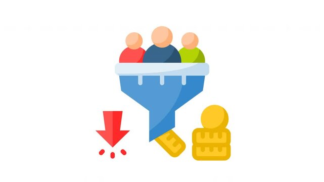 Animated conversion rate with funel and audience sign. Suitable for finance, marketing, strategy, website, business, advertising, analysis, seo, promotion, campaign, advertisement, networking