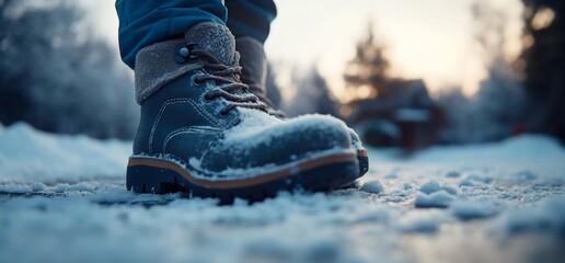 Winter boots in a snowy landscape showcase seasonal footwear comfort and protection