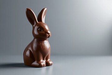 Glossy chocolate easter bunny sitting on gray background