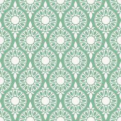 Fototapeta premium Art Nouveau Green and White Daisy Ogee Seamless Vector Repeat Pattern