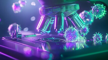 Microscope and Virus Cells: Medical Research and Scientific Study Concept