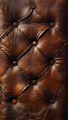 Naklejka premium Close up image showing brown leather buttoned upholstery detail