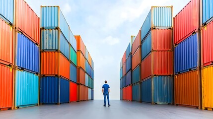 Fototapeta premium Shipping Containers Logistics and Supply Chain with Man: Global Trade Concept