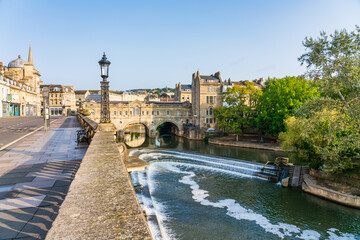 Beautiful skyline scenery of city of Bath with Pulteney bridge, Somerset, England