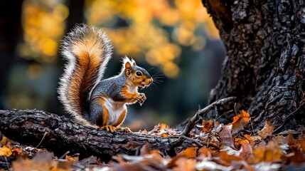 Adorable Autumn Squirrel on Fallen Log  Wildlife Photography