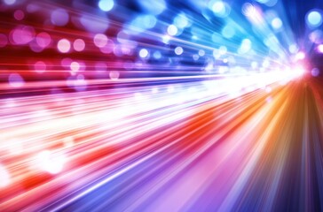 Fototapeta premium Abstract light trails create a fast motion, background with bokeh lights for technology or future use