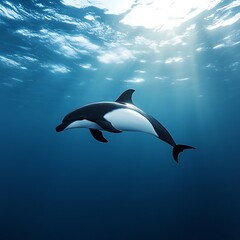 Fototapeta premium Deep ocean dolphin moving gracefully through crystal-clear waters
