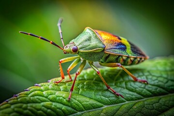 Fototapeta premium Minimalist Close-Up of a Stink Bug on a Leaf - Nature Photography
