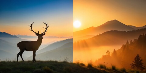 Minimalist Deer Scenic View: Spot 5 Differences - Nature Puzzle Stock Photo